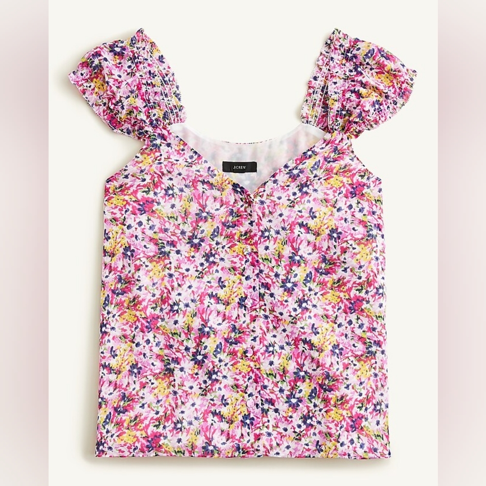 J. CREW Cap-sleeve soft gauze chiffon top in floral fields